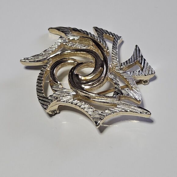 Sarah Coventry Brooch Modernist Gold Silver Vintage Signed 1971 Pin - Picture 9 of 11